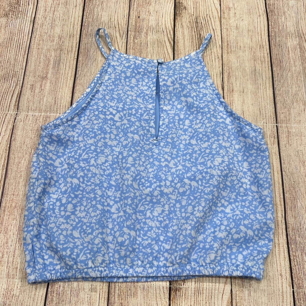 Abercrombie Kids Blue White Floral Halter Crop Top Elastic Hem Size 11/12 - Picture 3 of 7